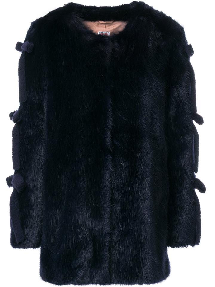 Shrimps Faux Fur Bow Detailed Coat - Blue