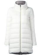 Herno High Neck Zipped Coat, Women's, Size: 42, White, Cotton/feather Down/polyamide/acetate