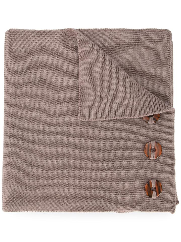 0711 Button Embellished Knitted Scarf - Nude & Neutrals
