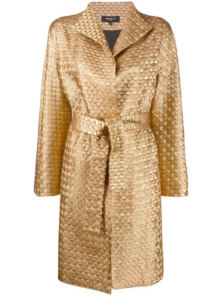 Paule Ka Metallic Stitched Wrap Coat - Gold