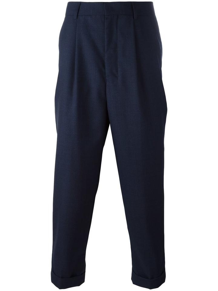 Ami Alexandre Mattiussi Pleated Trousers, Men's, Size: 42, Blue, Wool