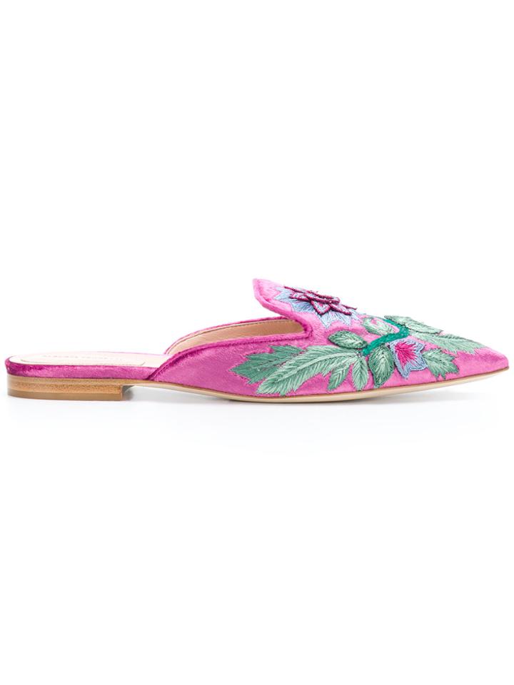 Alberta Ferretti Floral Pointed Mules - Pink & Purple