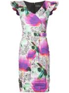 Nicole Miller Fitted Floral Printed Dress - Pink & Purple