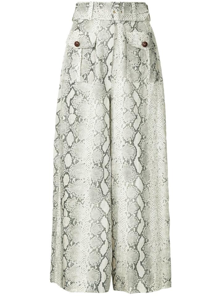 Zimmermann Python Print Belted Palazzo Pants - Grey