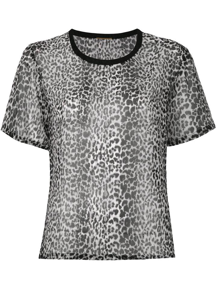 Saint Laurent - Leopard Print Semi-sheer T-shirt - Women - Silk - 36, Grey, Silk