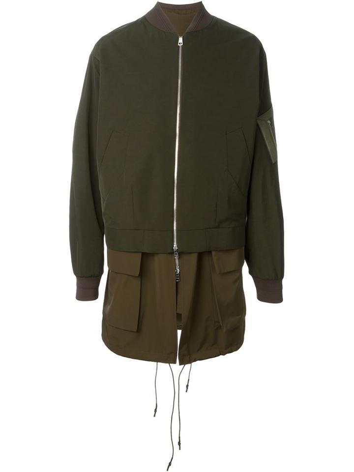 Juun.j Military Bomber Jacket, Men's, Size: 48, Green, Nylon
