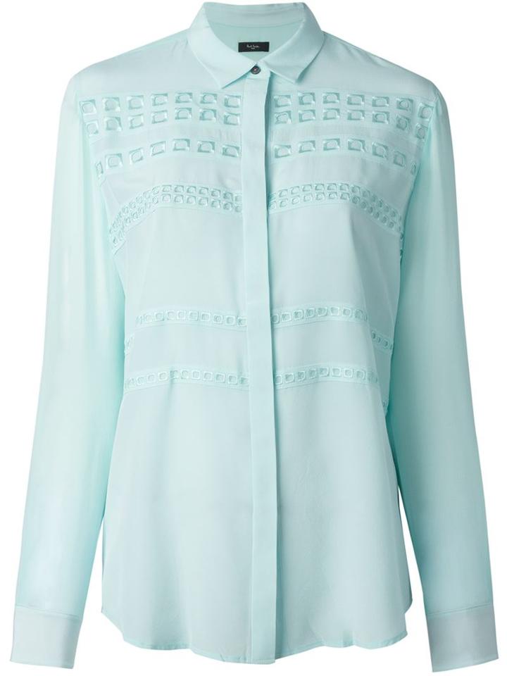 Paul Smith Perforated Panel Shirt, Women's, Size: 40, Blue, Silk