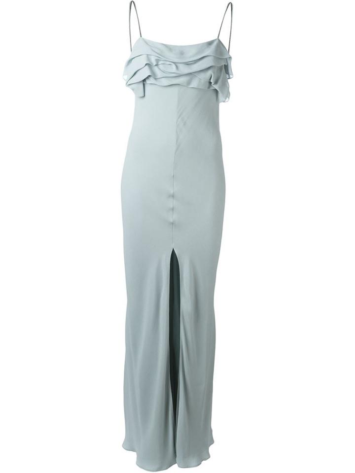 Saint Laurent Ruffle Detail Long Dress, Women's, Size: 40, Green, Viscose/silk