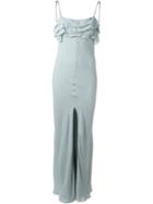 Saint Laurent Ruffle Detail Long Dress, Women's, Size: 40, Green, Viscose/silk