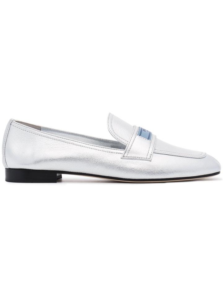 Prada Metallic Logo Loafers