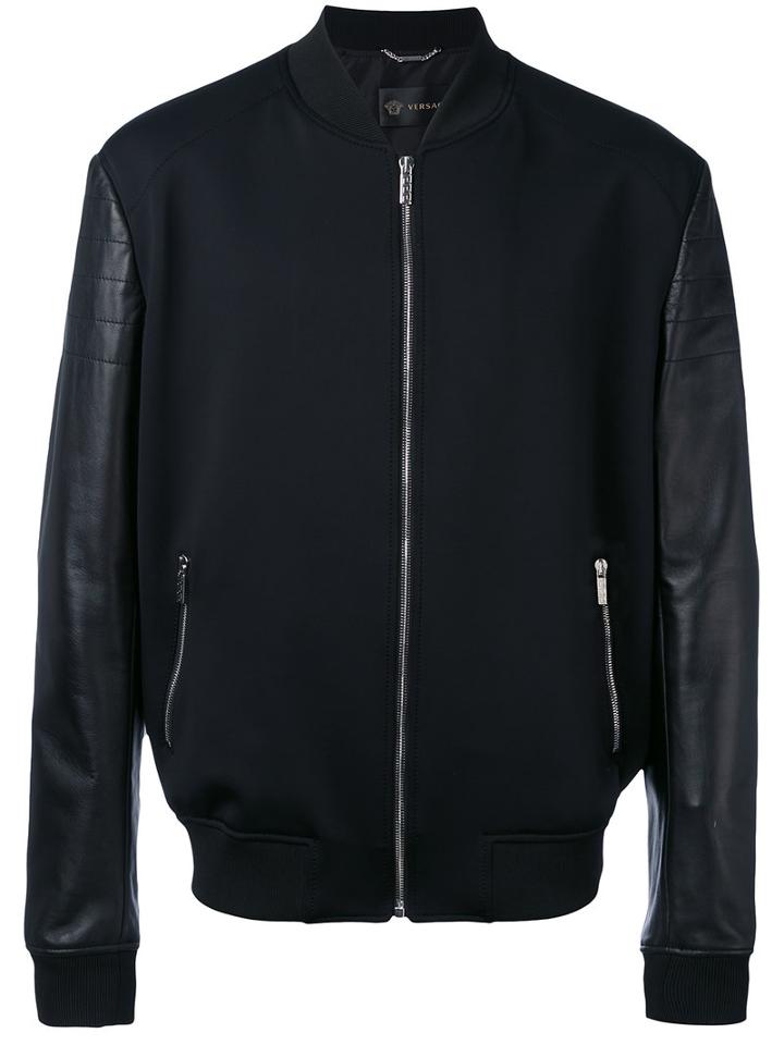 Versace - Leather-panelled Bomber Jacket - Men - Lamb Skin/polyamide/polyester/spandex/elastane - 50, Black, Lamb Skin/polyamide/polyester/spandex/elastane