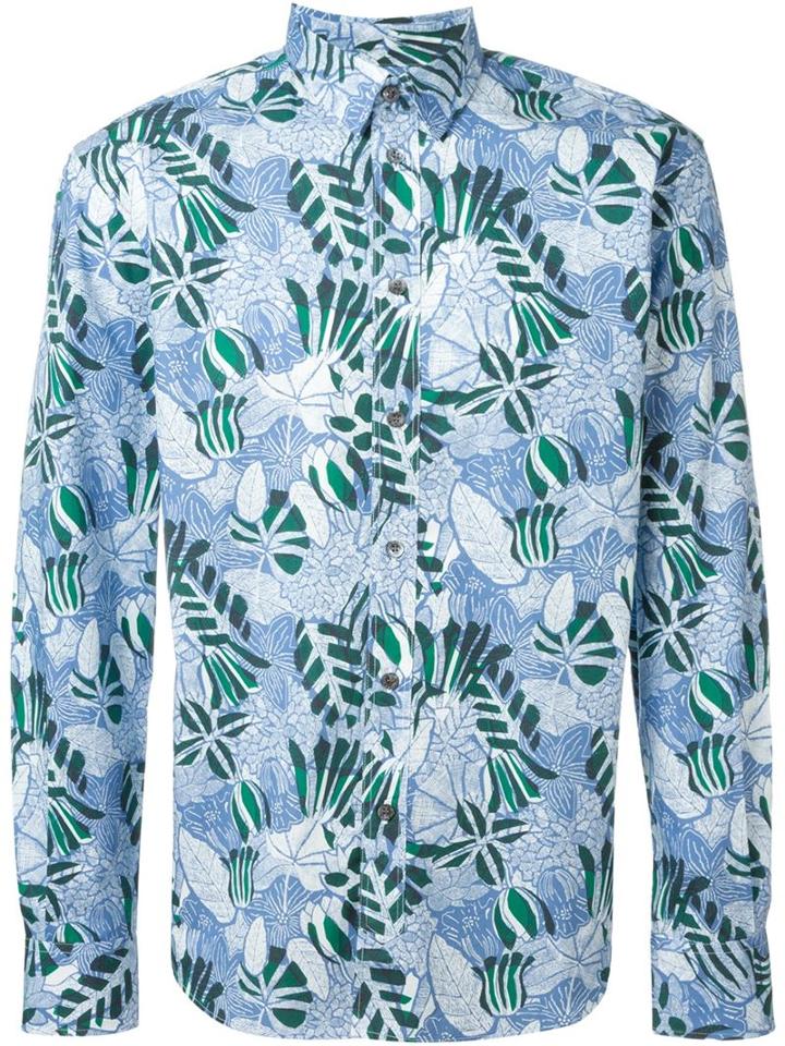 Maison Kitsuné Leaf Print Shirt, Men's, Size: 39, Blue, Cotton