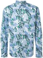 Maison Kitsuné Leaf Print Shirt, Men's, Size: 39, Blue, Cotton