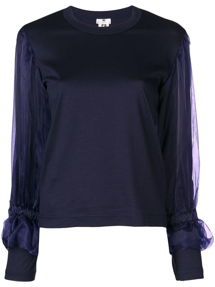 Comme Des Garçons Noir Kei Ninomiya Tulle Sleeved T-shirt - Blue