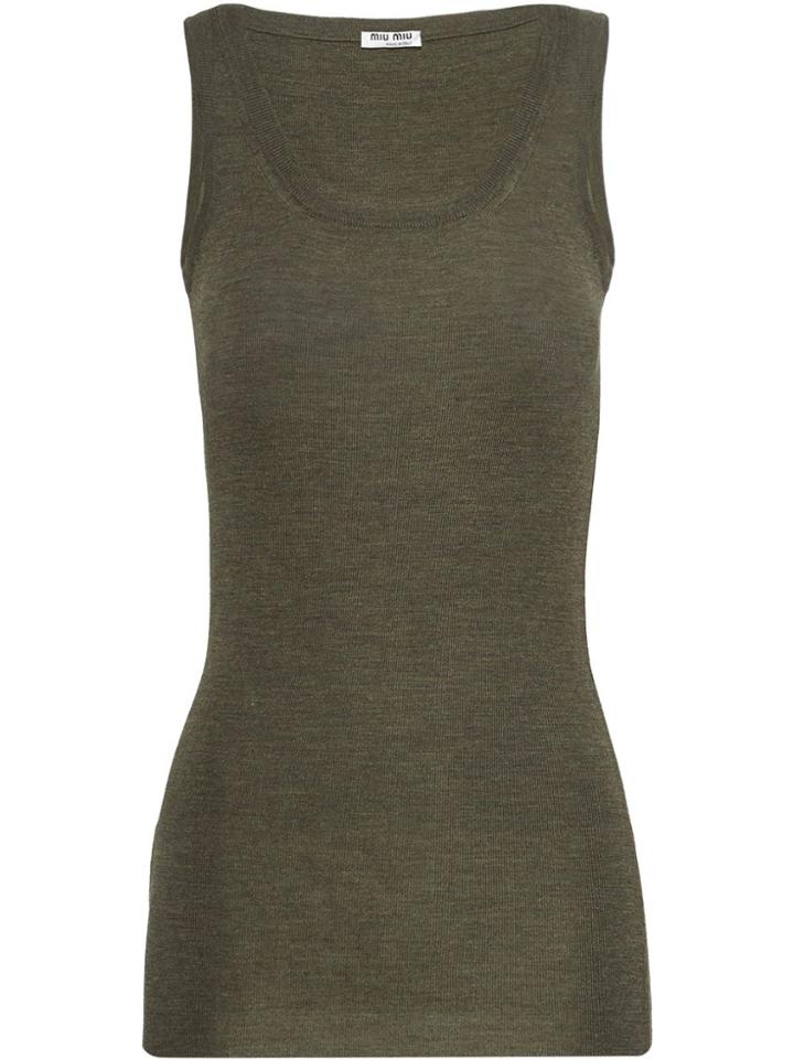 Miu Miu Ribbed Knit Vest Top - Green