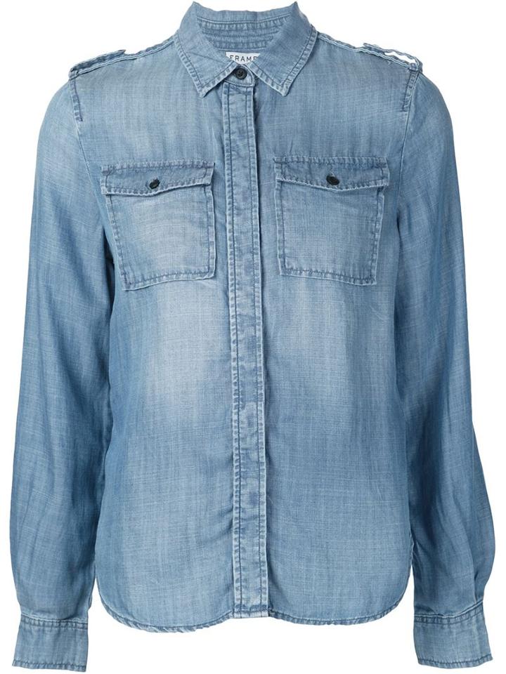 Frame Denim Patch Pocket Denim Shirt, Women's, Size: Xs, Blue, Lyocell