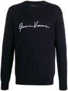 Versace Logo Embroidered Jumper - Blue