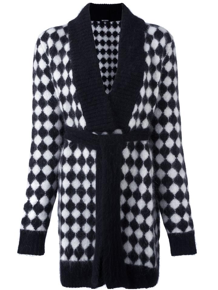 Balmain Checked Tie Waist Cardigan, Women's, Size: 36, Black, Polyamide/angora/wool
