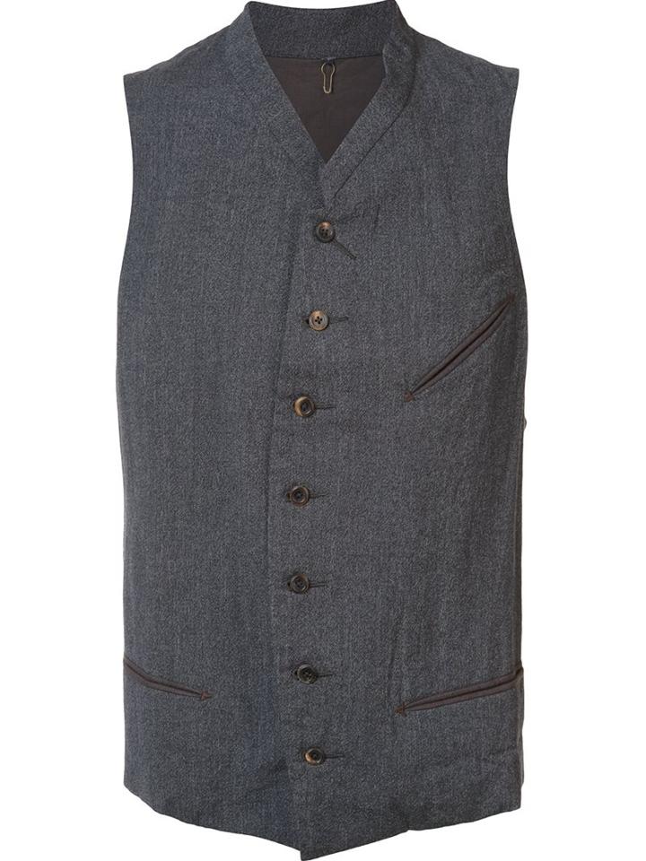 Ziggy Chen Button Waistcoat, Men's, Size: 48, Brown, Cotton/polyester/wool