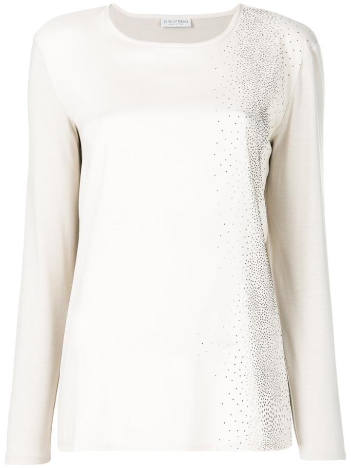 Le Tricot Perugia Long Sleeved Sparkle Top - Nude & Neutrals