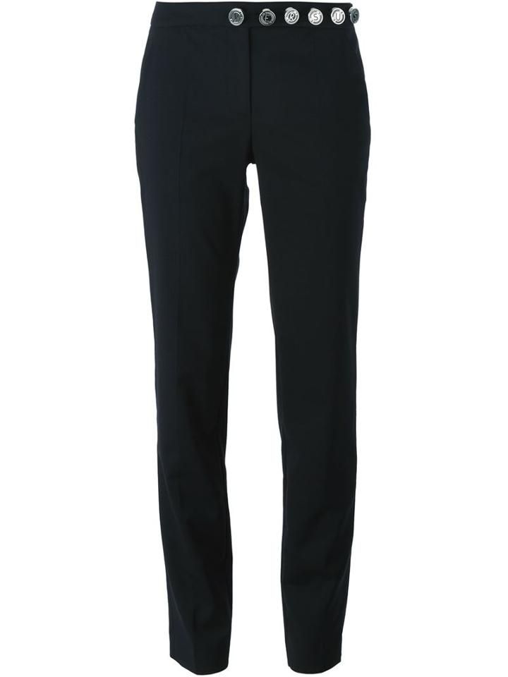 Versus Logo Button Slim Fit Trousers, Women's, Size: 42, Black, Spandex/elastane/virgin Wool/cotton