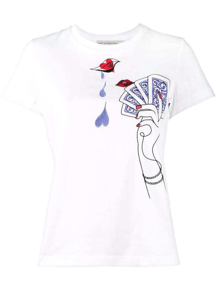 Mary Katrantzou - Card Embroidered T-shirt - Women - Cotton - M, White, Cotton