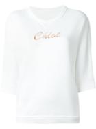 Chloé Logo Sweatshirt, Women's, Size: 38, White, Cotton