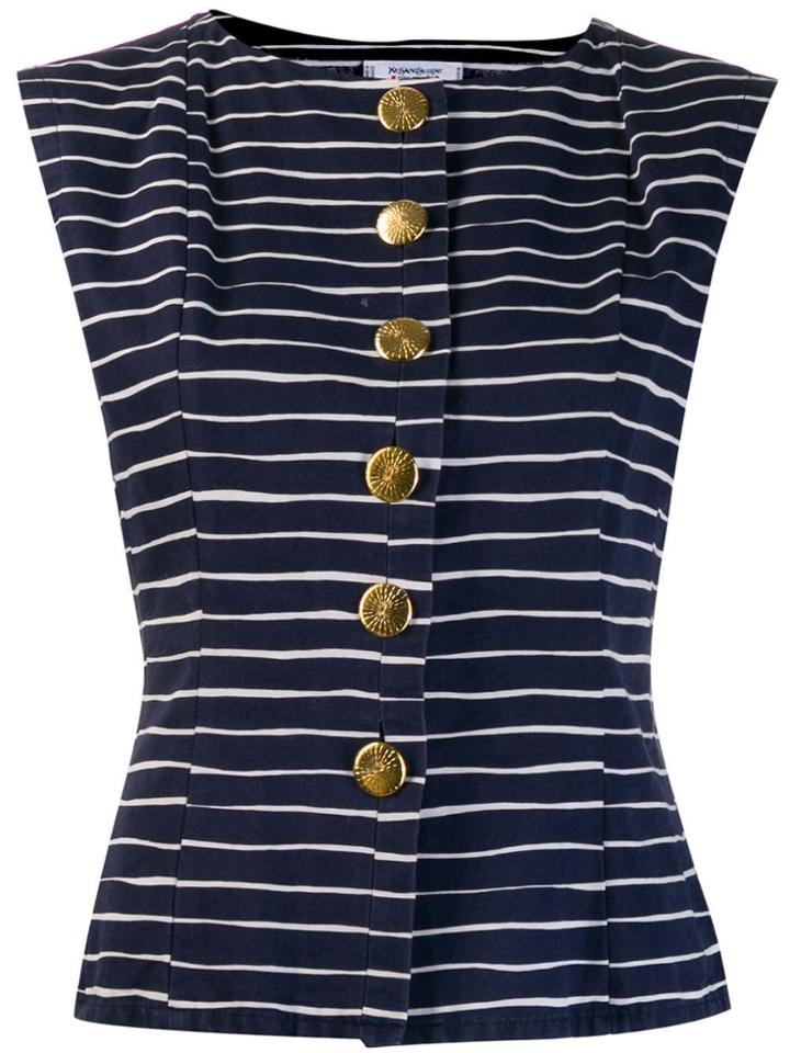 Yves Saint Laurent Vintage 1980's Striped Sleeveless Top - Blue