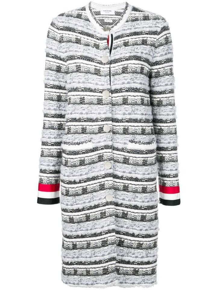 Thom Browne Check Tweed Yarn Long Jacket - Grey