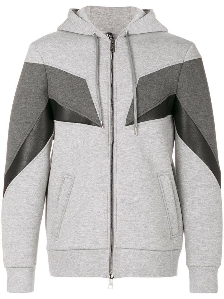 Neil Barrett Geometric Panelled Hoodie - Grey