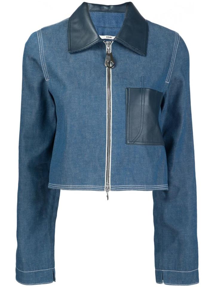 Edun Denim Cropped Jacket, Women's, Size: Xs, Blue, Cotton/lamb Skin