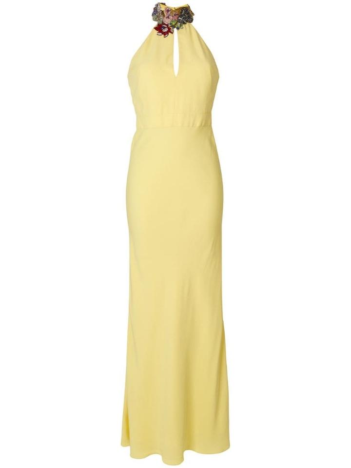 Alexander Mcqueen Gemstone Floral Neckline Gown - Yellow