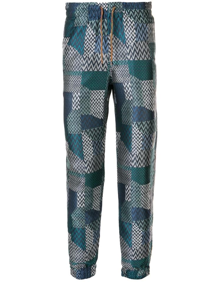 Missoni Contrast Panel Zigzag Track Pants - Blue