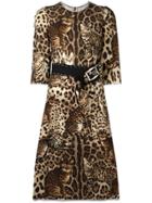 Dolce & Gabbana Leopard Print Embellished Dress - Brown