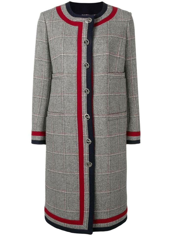 Thom Browne Grey Tweed Cardigan Overcoat - Blue