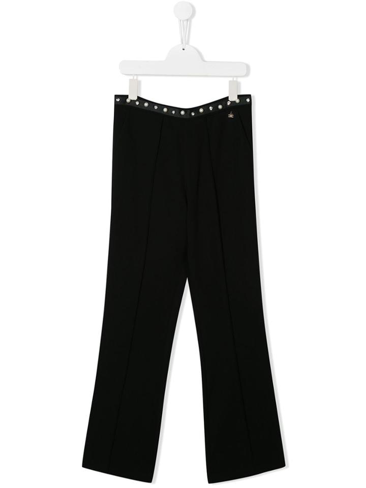 Elisabetta Franchi La Mia Bambina Pearl Trim Trousers - Black