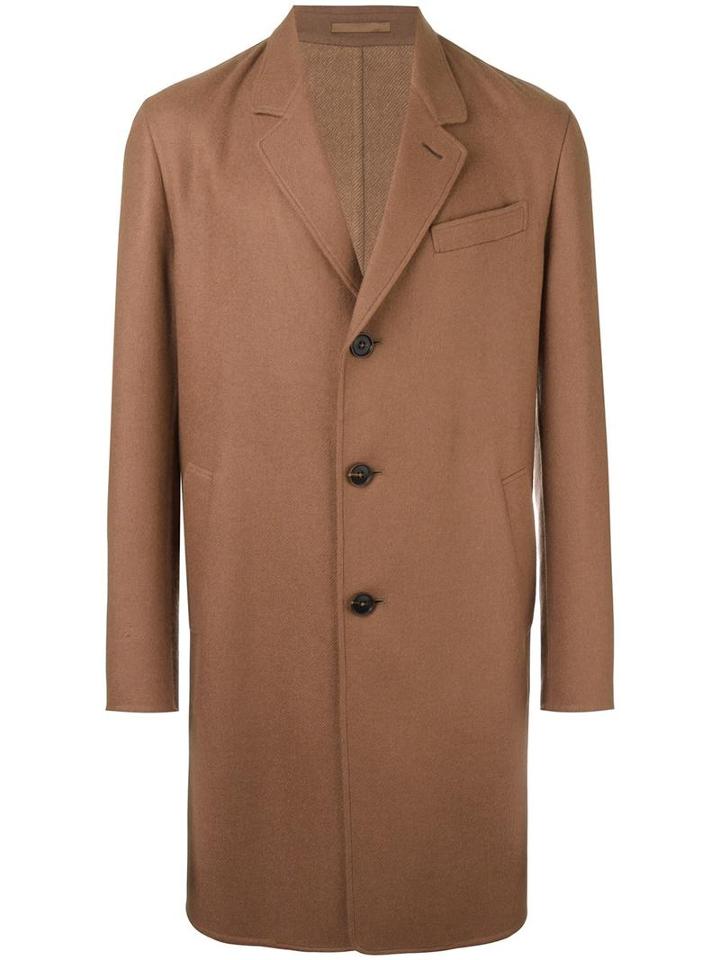 Caruso Notched Lapel Mid Coat, Men's, Size: 52, Brown, Camel Hair/cupro