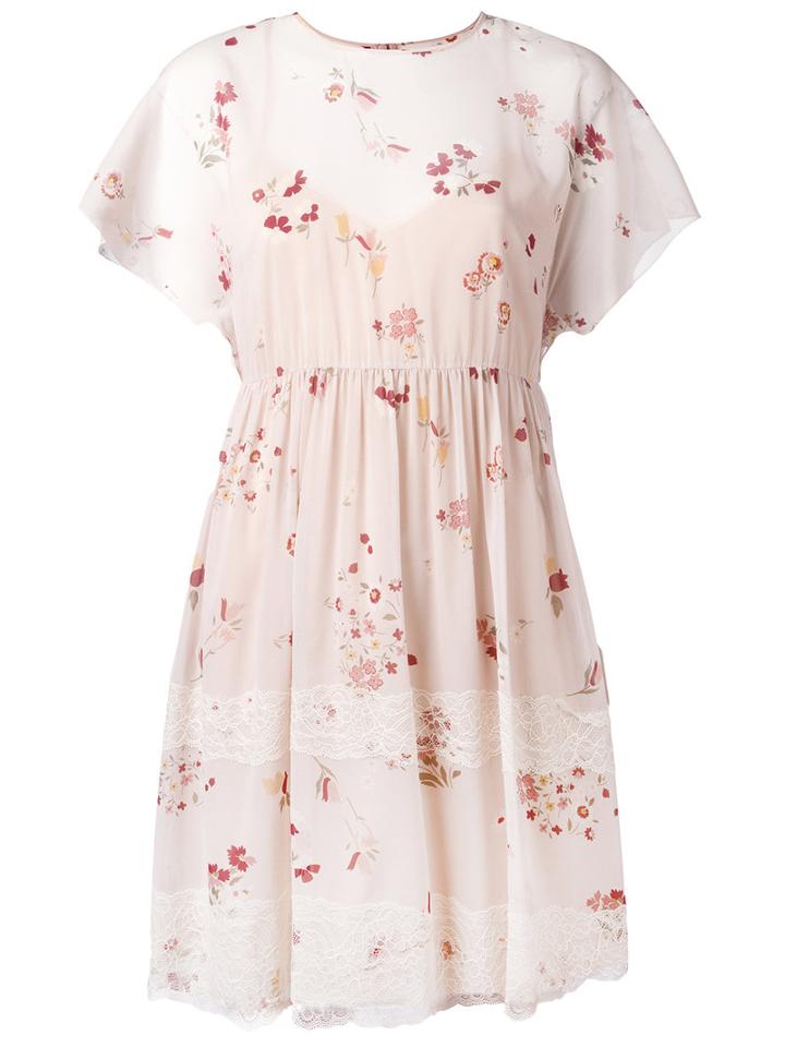 Red Valentino - Floral Print Dress - Women - Polyester - 42, Nude/neutrals, Polyester