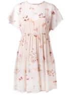 Red Valentino - Floral Print Dress - Women - Polyester - 42, Nude/neutrals, Polyester