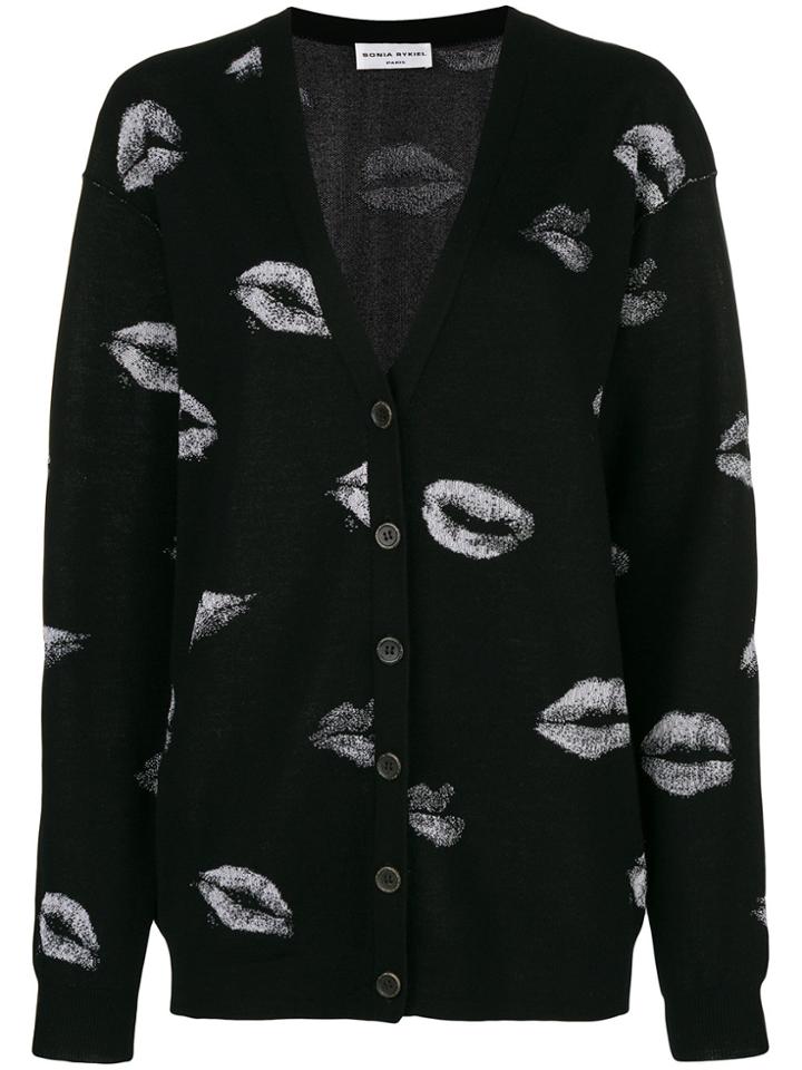 Sonia Rykiel Jacquard Lips Motif Cardigan - Black