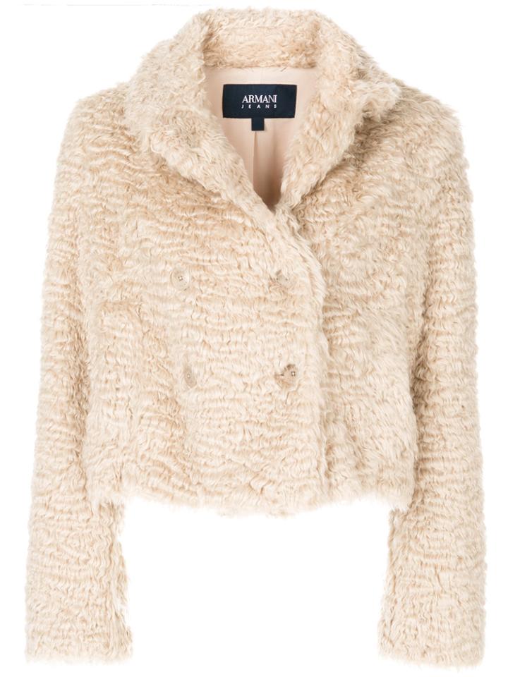 Armani Jeans Cropped Faux Fur Jacket - Nude & Neutrals