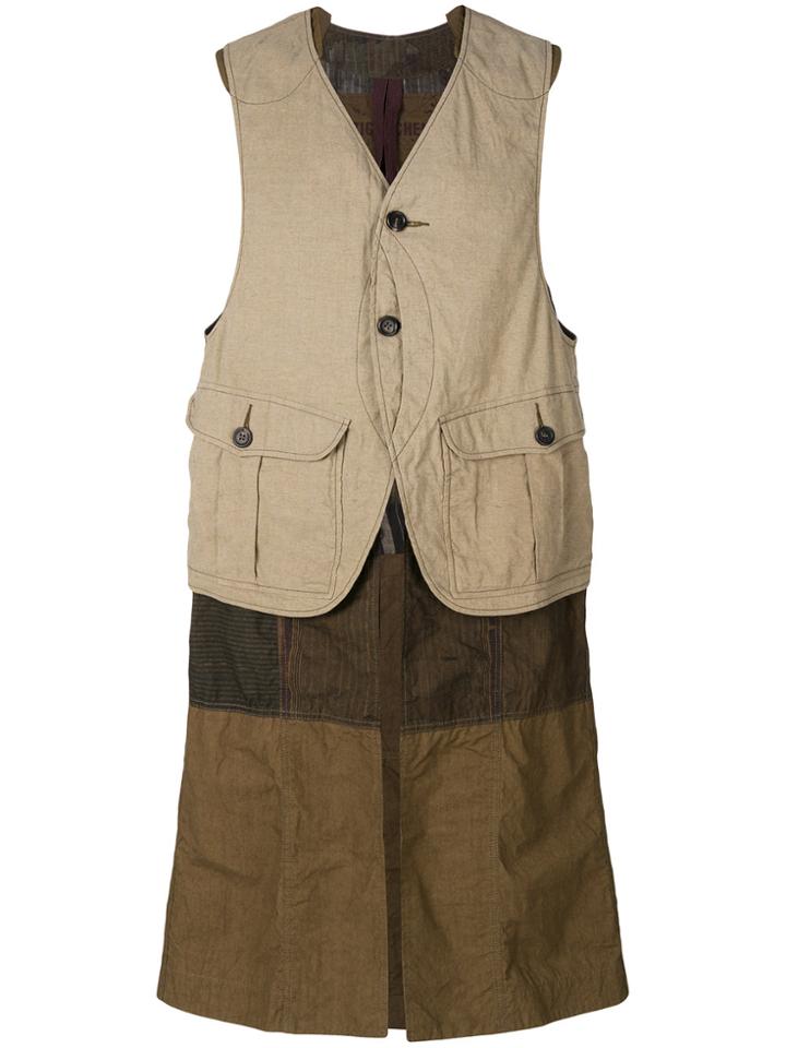 Ziggy Chen Long-length Panelled Waistcoat - Brown