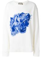 Gucci Embroidered Tiger Print Sweatshirt - White