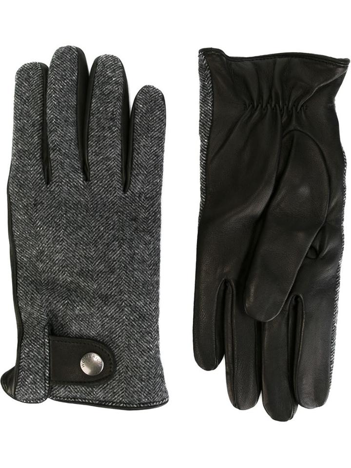 Woolrich Herringbone Pattern Gloves, Men's, Size: Medium, Black, Wool/leather