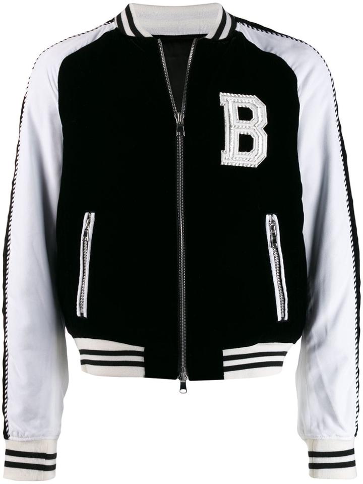Balmain Contrast Sleeves Bomber Jacket - Black