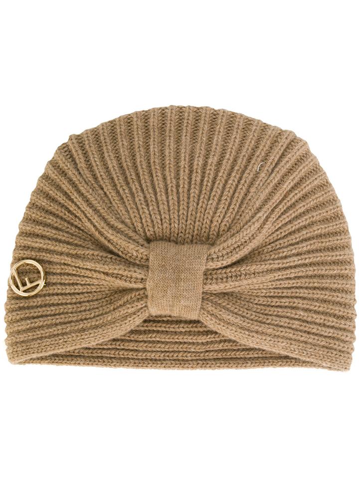 Fendi Bow Wrap Knitted Hat - Brown
