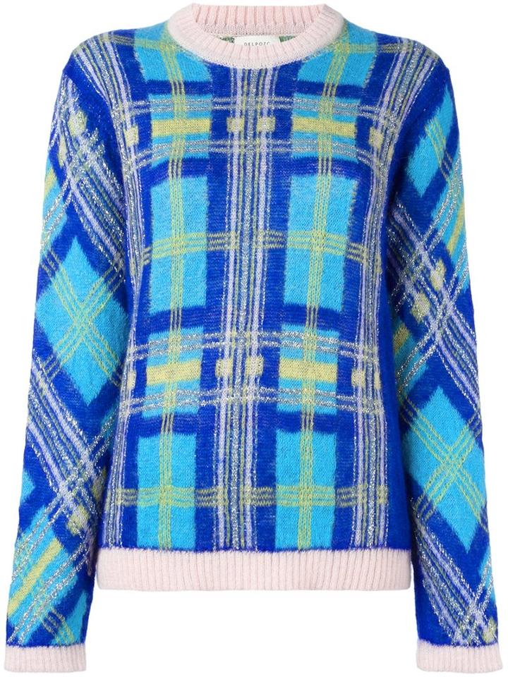 Delpozo Glitter Checked Pattern Jumper, Women's, Size: 42, Blue, Polyamide/viscose/mohair