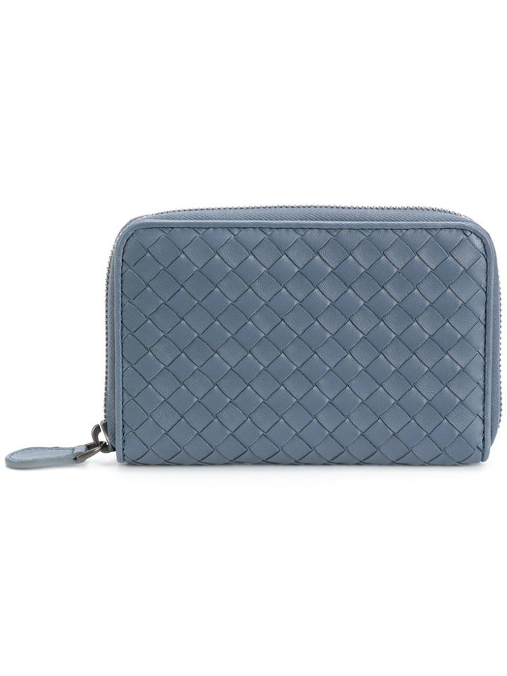 Bottega Veneta Krim Intrecciato Nappa Zip-around Wallet - Blue