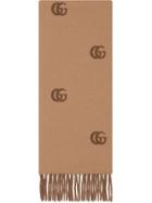 Gucci Wool Scarf With Double G Pattern - Brown