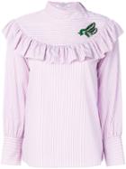 Vivetta - Ruffled Shirt With Brooch - Women - Cotton - 38, Pink/purple, Cotton